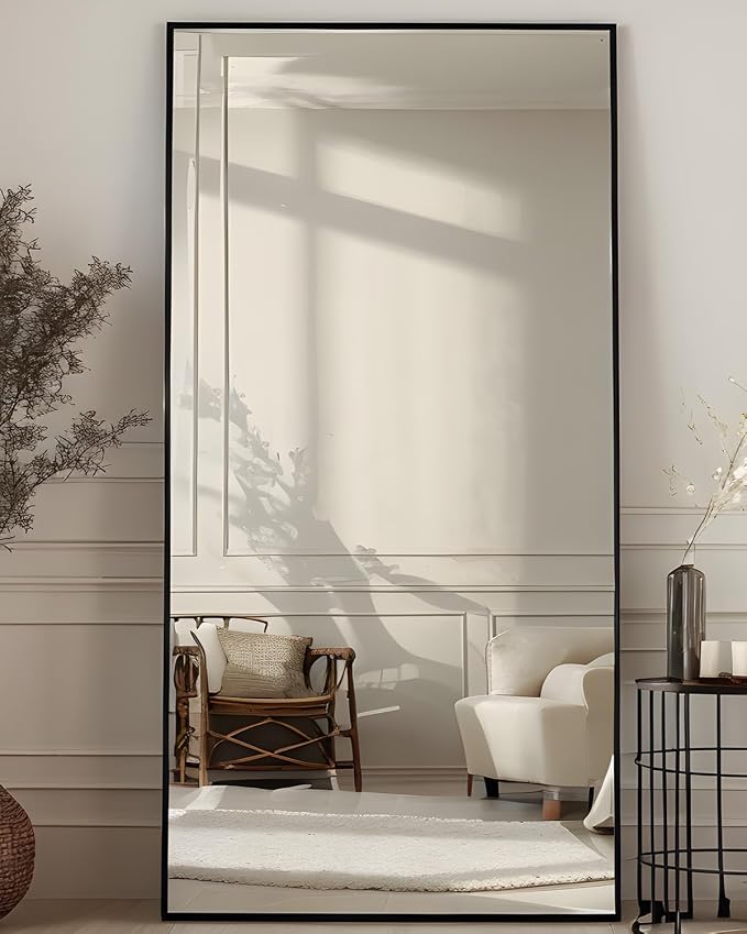 Antok Full Length Mirror, 76"x34" Floor Mirror with Stand, Black, Rect by AntokMirror