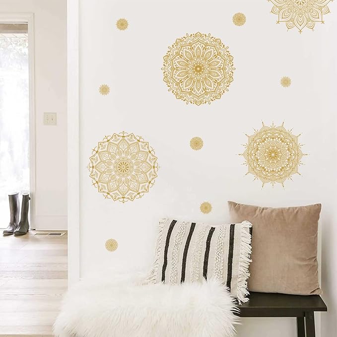 Gold Mandala Wall Stickers Mandala Decals for Windows Modern Wall Art Mural | Headboard vinyl decoration, lotus peel and stick, removable, self adhesive, for bedroom living room yoga room home gym decor - Image 3
