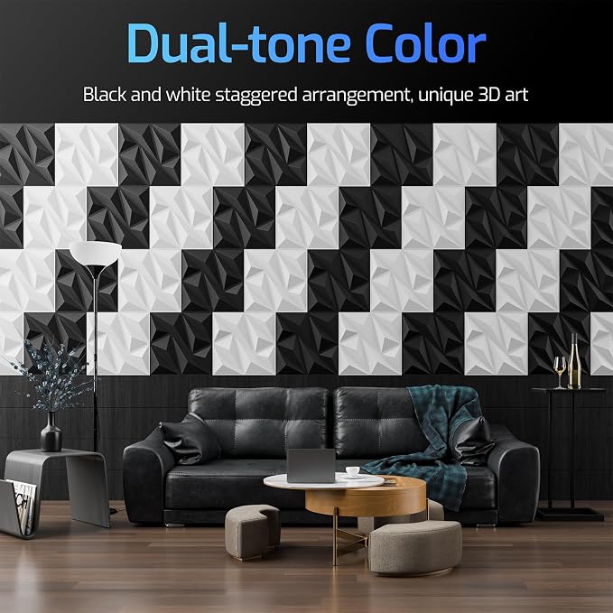 3D Wall Panels White 32 Pack (Covers 31.5 Sq.Ft), 12" x 12" Diamond Texture Premium PVC Wall Tiles for Interior Decor, Waterproof & Paintable Accent Paneling for Gaming Room, Living Room - Image 5