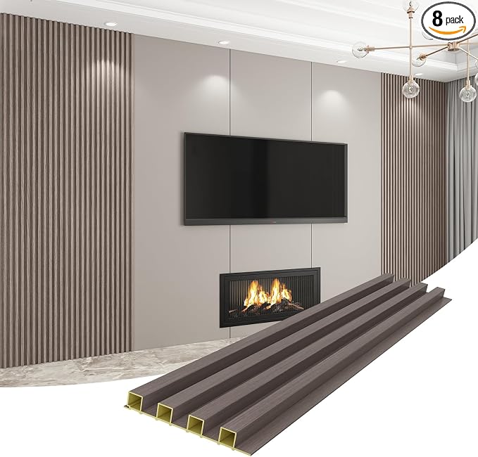 Slat Wall Panel 8-Pack, 118’’x6.1’’, Smoky Oak | WPC Wall Panel for Interior Wall Decor, TV Background, Kitchen, Bedroom by Unknown