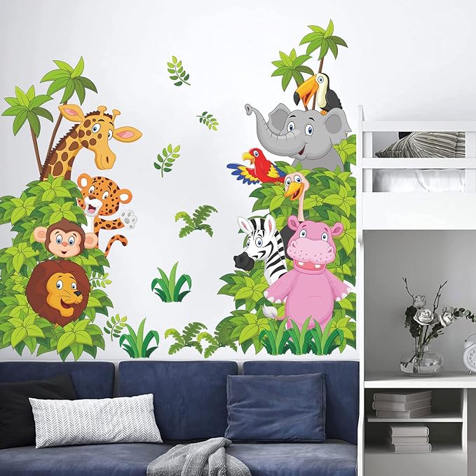 Supzone Jungle Animal Wall Stickers Cartoon Animal Wall Decal Elephant Lion Zebra Wall Art Sticker for Kids Baby Nursery Bedroom Playroom Living Room Wall Decor - Image 4