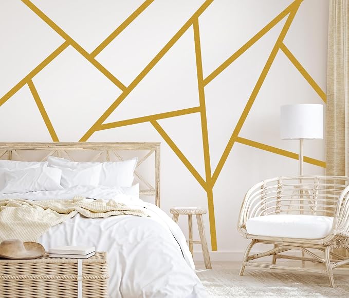 Striped Wall Decals Geometric Line Wall Sticker Golden Decal Peel and Stick | Modern striped wall decor, minimalist line art wallpaper, removable vinyl art mural, self adhesive, for living room bedroom - Image 2