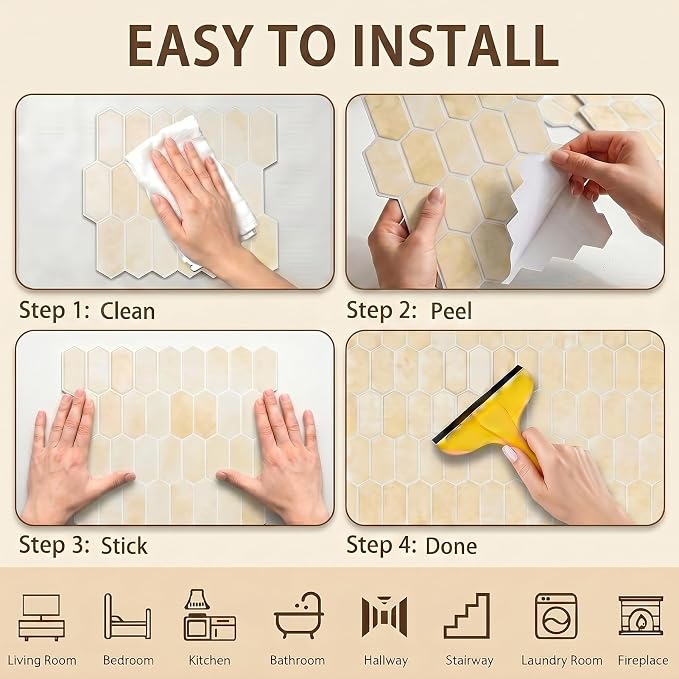 Arttown Peel and Stick 3D Wall Backsplash, 10-Sheet, 12" × 12" Hexagon | Subway Tile Self Adhesive Thicker Design Wall Tiles Panel Wallpaper for Kitchen Bathroom Balcony - Image 7