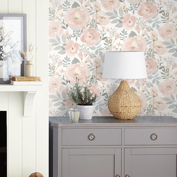 Orainege Peel and Stick Wallpaper Peony Floral Wallpaper | 17.3in x393.7in Floral Contact Paper Self Adhesive Removable Wall paper for Bedroom Laundry Room, Light Pink - Image 4