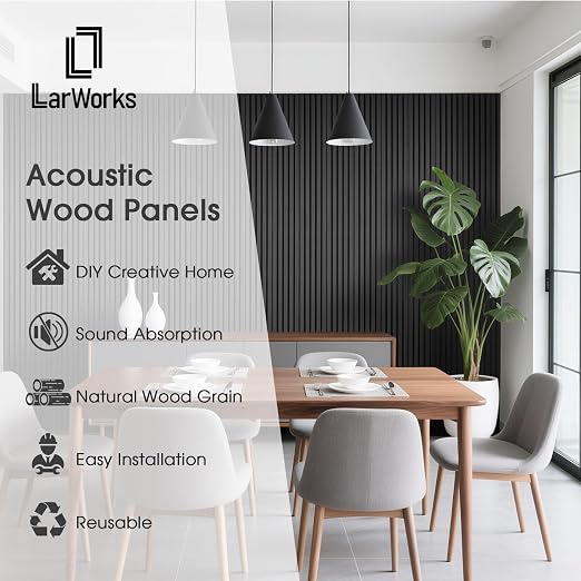 Acoustic Wood Slat Panels, Soundproof Wooden Wall Panels, 3D Fluted Panel for Interior Wall Decor, Living Room, Bedroom (Black, 106 * 50.4 inch) - Image 3