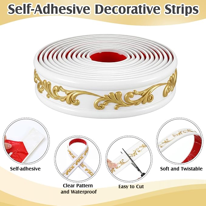 White Gold Peel and Stick Crown Molding Trim, 13.1 ft X 1.8" - Image 4