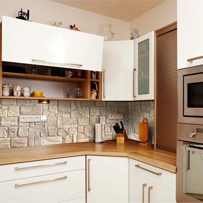 Dundee Deco Beige Faux Limestone PVC 3D Wall Panel, 3.3 ft X 1.7 ft (98 cm X 50cm), Interior Design Wall Paneling Decor, Sample 9 in X 9 in - Image 3
