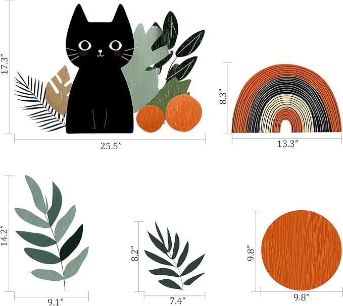 Boho Black Cat Botanical Abstract Wall Decal Modern Home Room Decor Sticker | Peel and stick removable boho cat wall art, geometric plant design, renter-friendly no-residue decor for bedroom, nursery - Image 2