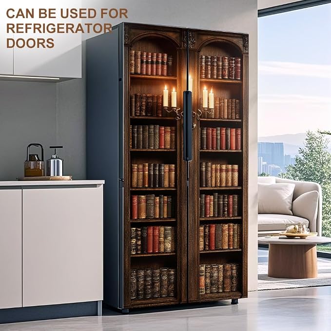 Dark Library Door Mural, Vintage Bookshelf Room Decor | Peel-and-stick vinyl door decal, self-adhesive home decor wallpaper, 30.3" W x 78.7" L, 2-pack - Image 7
