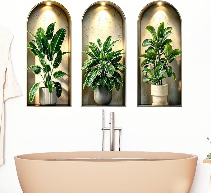 3D Potted Plants Green Leaves Wall Decals - Peel and Stick, 3D Magic Wall Art Mural Sticker - for Living Room, Bedroom, Aisle Entrance, Sofa Backdrop, Yoga Room, and Home Decor - Image 4
