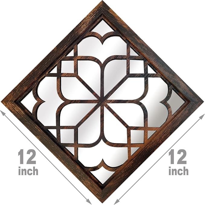 Wocred 2 PCS Square Wall Mirror,Gorgeous Rustic Farmhouse Accent Mirror,Caramel Color Entry Mirror for Bathroom Renovation,Bedrooms,Living Rooms and More(12”x12”) - Image 7
