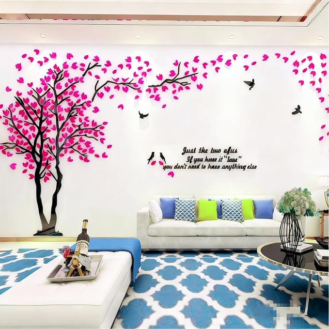 Family Tree Wall Decor Decals - DIY 3D Tree of Life Wall Art Large Decal Stickers Silver Decor Living Room Mural for Bedroom Hallway Home TV Background (Rose Left,M-98X51in) - Image 2