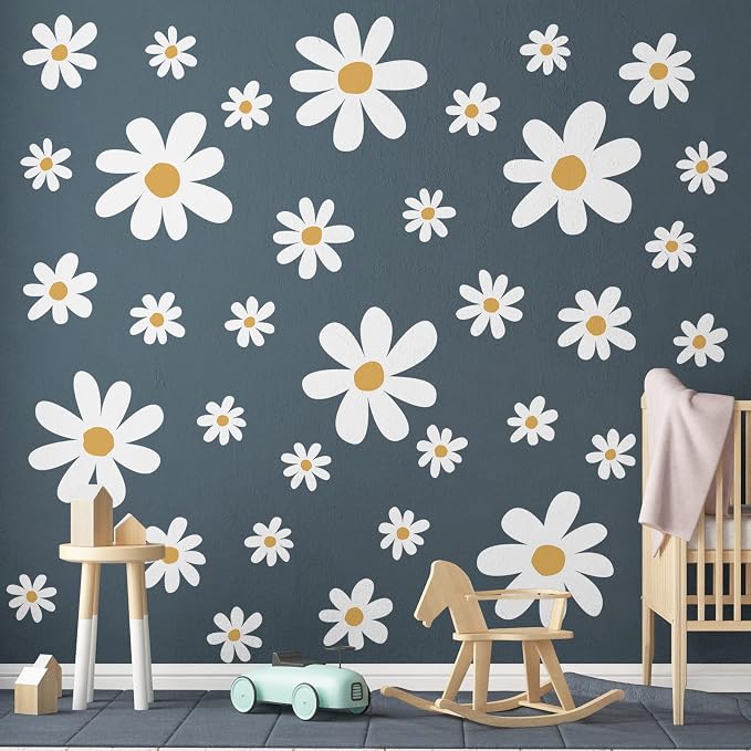 TaoBary 12 Sheet White Daisy Wall Sticker Decal Large Flower Wall Decal | Removable Flower Wall Sticker, Big Floral Decal, Daisy Bedroom Room Decor, Peel and Stick, Nursery Home Wall Decor - Image 3