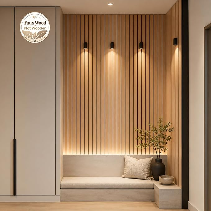 Peel and Stick PVC Slat Wall Panel, 3D Faux Oak, 15.8" x 236" | Wood Grain Self Adhesive Wallpaper, Flexible Wood Slat Wall Paneling, Noise Reducing Decorative for Bedroom Living Room - Image 4