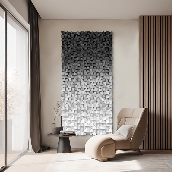 LIUZEYUE Gray Wood Wall Art, Light-to-Dark Pine Relief, Geometric Pine Art | textured wall art for office; charcoal and white, mosaic depth; office corridor narrow-wall feature; 23.6 x 47.2 in - Image 6