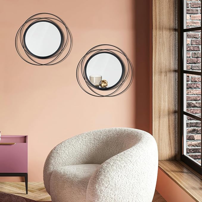 2 Set Circle Mirrors for Wall Decor Living Room Bedroom Entryway - Image 4