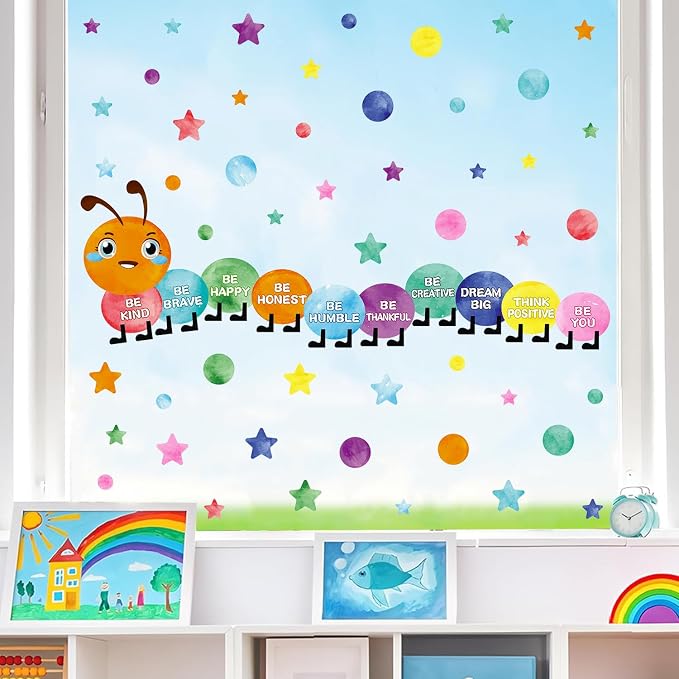 Watercolor Inspirational Wall Sticker, Multicolor Polka Dot Star Wall decal, Removable Motivational Quote Be Kind Be Happy Wall Art for Playroom Classroom Nursery Preschool Daycare Decoration - Image 3