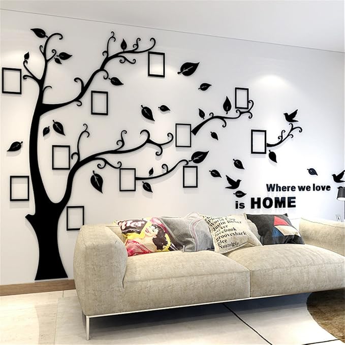 3D Tree Wall Stickers - DIY Photo Frame Tree Wall Decal Family Photo Frame Sticker Murals Wall Decor Living Room Bedroom TV Background Home Decorations (M:83 * 59in,Black Right) by guangmu