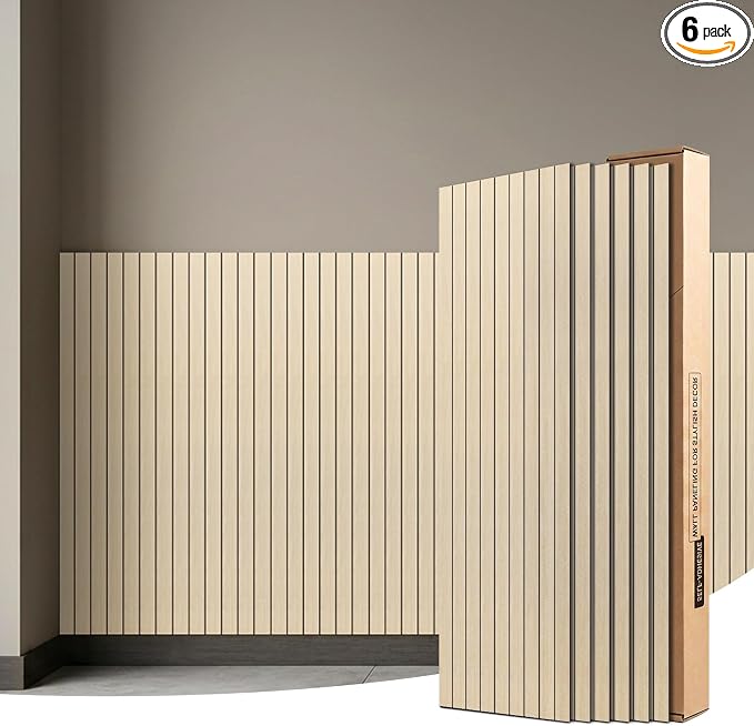 WOWSTAR 6-Pack Peel and Stick PVC Wood Slat Wall Panel，Thickened Wood Grain Wallpaper, 3D Wall Panels, 48" x15.74", Teak by WOWSTAR