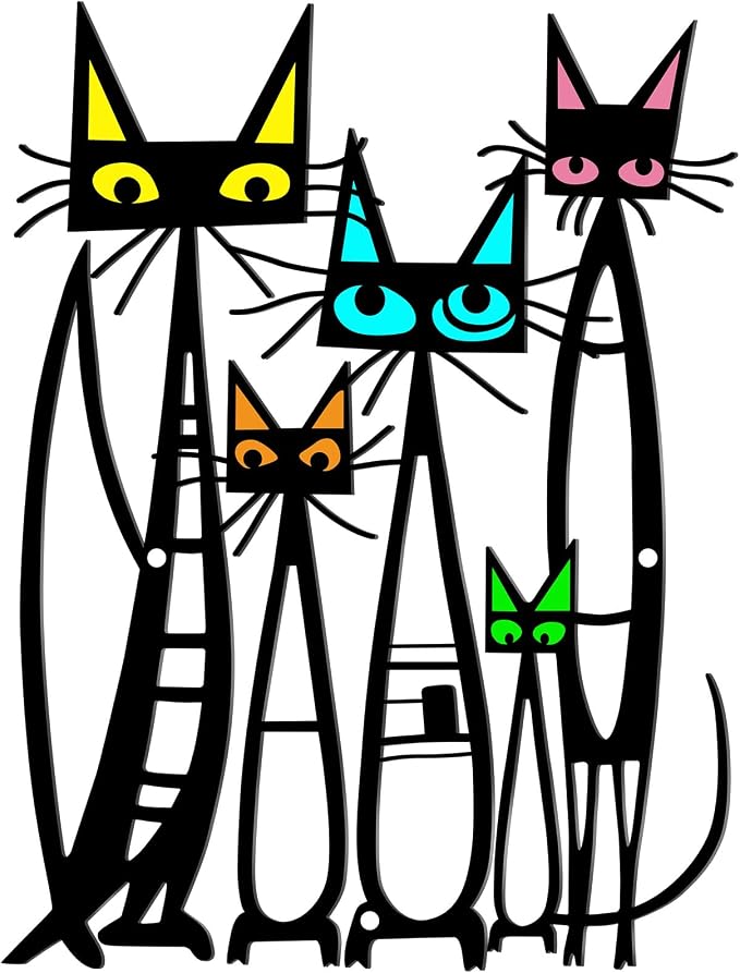 Wesiti Metal Cat Wall Art Decor 10.6x15.7 Inches Colorful Mid Century | Iron Sculpture with 5 Felines, Retro Pictures, Living Room Bedroom Kitchen Decor, Geometric Design, Lover Gift - Image 7