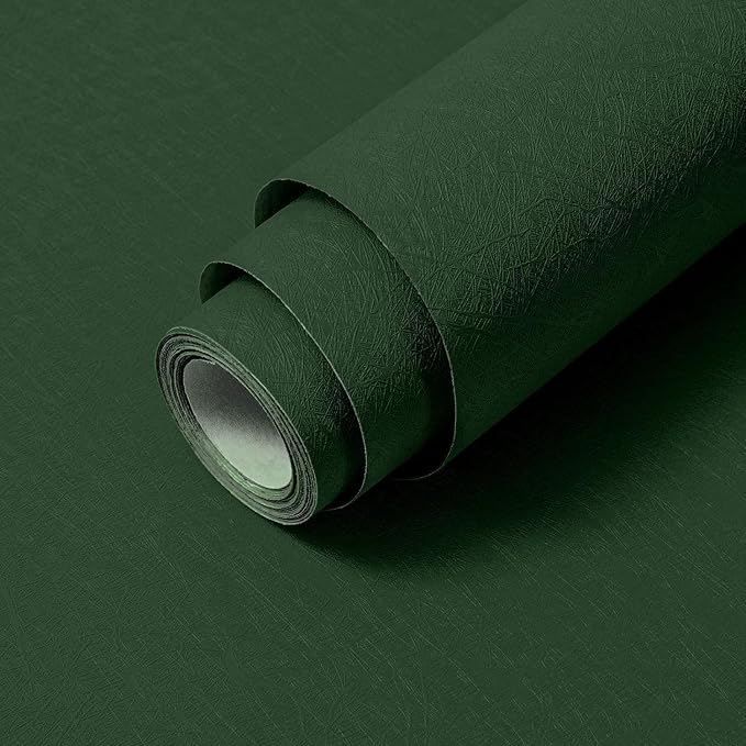 Dark Green Peel and Stick Wallpaper Removable Silk Texture Contact Paper | 15.7" X 196.8" Removable Self Adhesive Textured Wallpaper Covering for Bedroom with Scraper, Paper Cutter by Abyssaly
