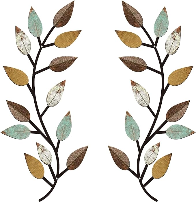 Zhengmy 2 Pcs Metal Leaf Wall Art Vine Branch Decor,Bright Colors | Olive Branch Metal Decor for Living Room Hallway, Symmetrical Leaf Pair for Doorway Entryway, Lightweight Hanging Art Design by Zhengmy