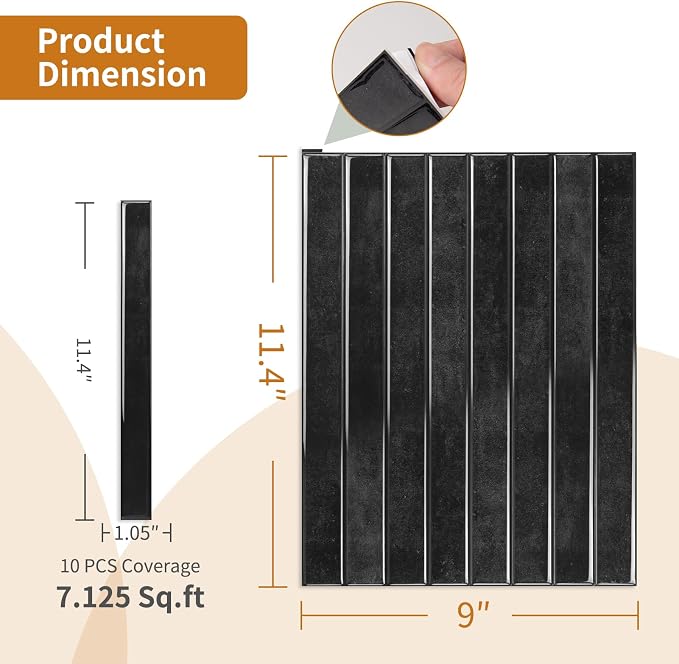 WOWSTAR 10-Sheet Thickened Black Peel and Stick Backsplash for Kitchen, Back Splashes Stick on Tile, Waterproof Wall Tiles - Image 5