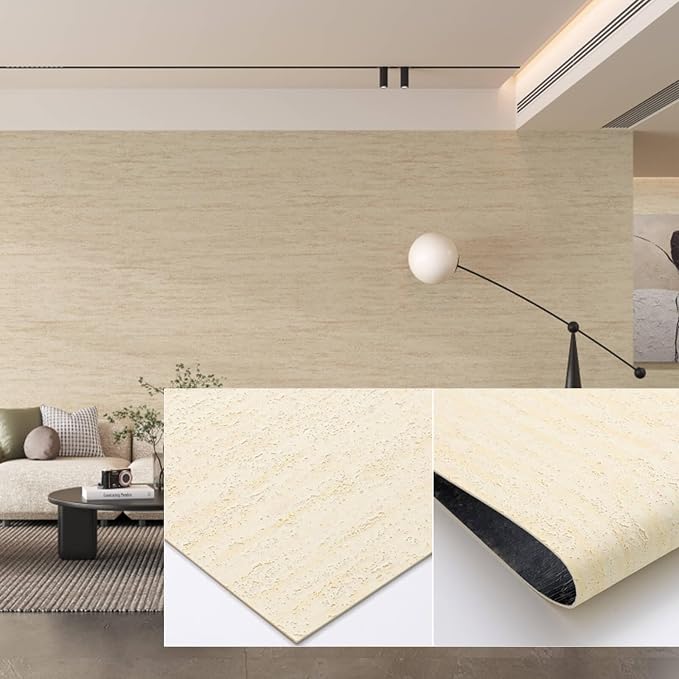 3D Wall Panels Peel and Stick – 23.82"x110" PVC Faux Travertine Texture, Self Adhesive Waterproof Wall Covering, DIY Accent Wall, Sofa Background Backsplash & Modern Home Decor, Covers 18 sq.ft by NAMAII