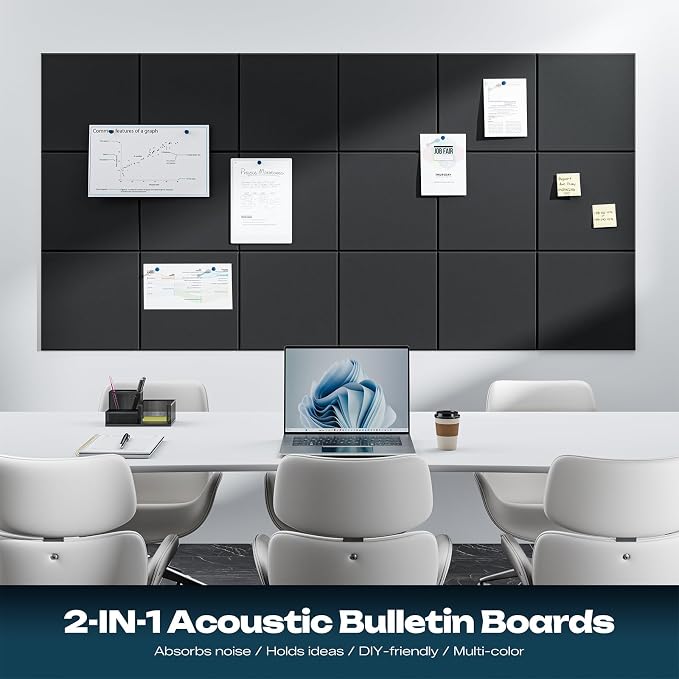 Sonicism 18 Pack Acoustic Wall Panels with Self-Adhesive, 12" X 12" X 0.4" Sound Proof Foam Panels, Decorative Soundproof Wall Panels, Sound Proof Absorbing Tiles for Home & Offices, Black - Image 3