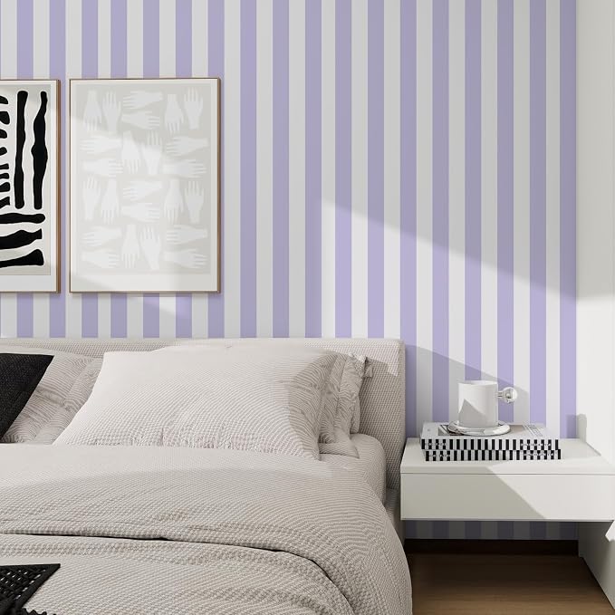 Purple and White Striped Wallpaper Peel and Stick Wallpaper Self-Adhesive Removable Waterproof Wall Paper for Walls Modern Vinyl Film 17.3”x300” - Image 7