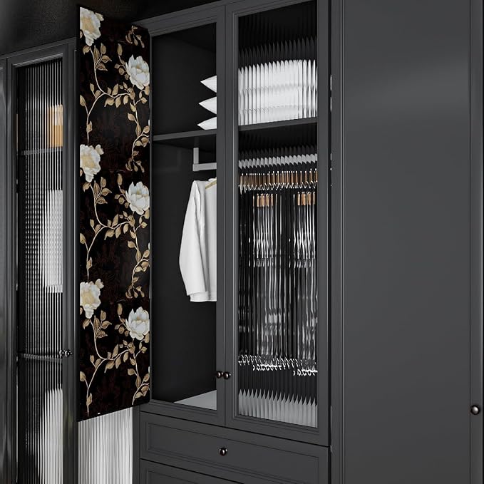 Laatse Vintage Dark Black Golden Floral Wallpaper Peel and Stick 17.5"x197" | Self Adhesive/Removable/Waterproof/Thick Vinyl Contact Paper for Bathroom Bedroom Shelf Cabinet Drawer,Prepasted,Easy Peel - Image 7