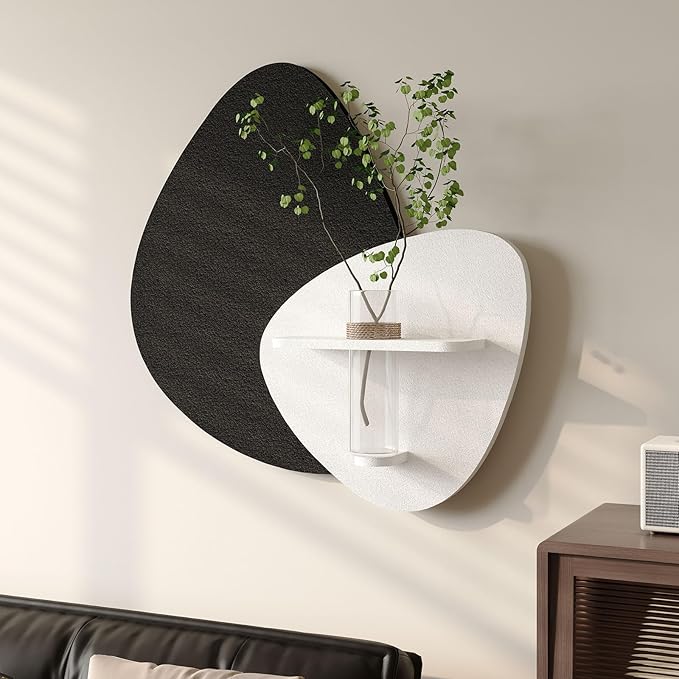 Cuspin 3D Textured Black and White Wall Art with Vase and Shelf, 1 Piece | Modern minimalist wall decor, Abstract art wall decor, Sculptural wall art for living room bedroom dining room hallway decor by Cuspin