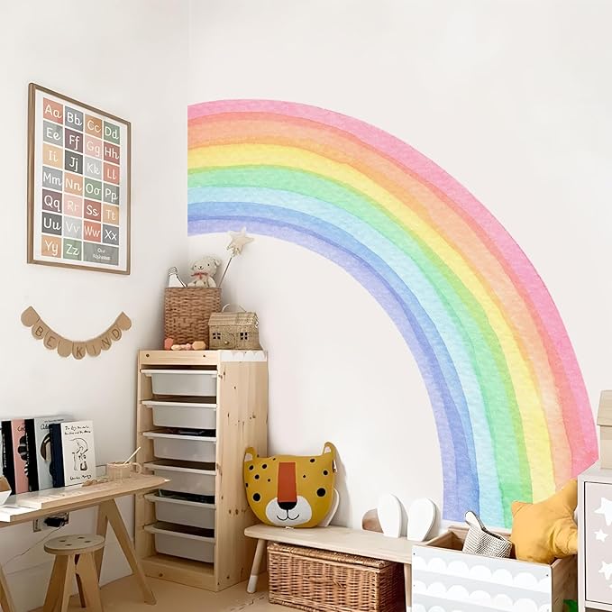 55"x63" Large Rainbow Wall Stickers, Mural Watercolor Half Rainbow Wall Decals Peel and Stick Vinyl Wall Art Decor for Girls Bedroom Kids Nursery Living Room Playroom Toddler | Watercolor Rainbow Wall Decor Girls Rooms Kids Bedroom Living Room - Image 5