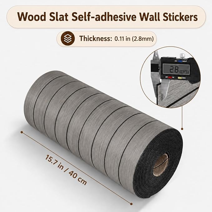 Peel and Stick Wood Slat Wall Panels, Grayish Brown, 118 x 15.7 in | 3D Fluted, PVC Paneling for Accent Wall, Ceiling, Living Room, Office, Bedroom - Image 3