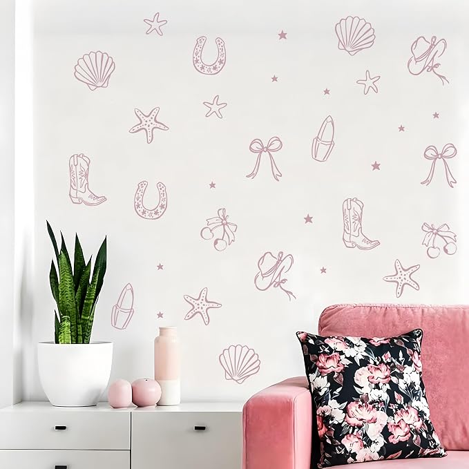 Seaside Cowgirl Wall Decals, Peel and Stick Under the Sea Coastal Cowgirl Mural, Western Beach Wall Stickers for Kids, Boys and Girls Room & Nursery Decor ((Lilac Haze Cowgirl Bow Wall Decals) - Image 3