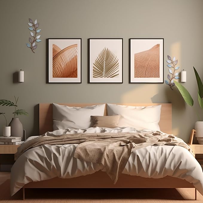 Zhengmy 2 Pcs Metal Leaf Wall Art Vine Branch Decor,Blue Brown Colors | Olive Branch Metal Decor for Living Room Hallway, Symmetrical Leaf Pair for Doorway Entryway, Lightweight Hanging Art Design - Image 6