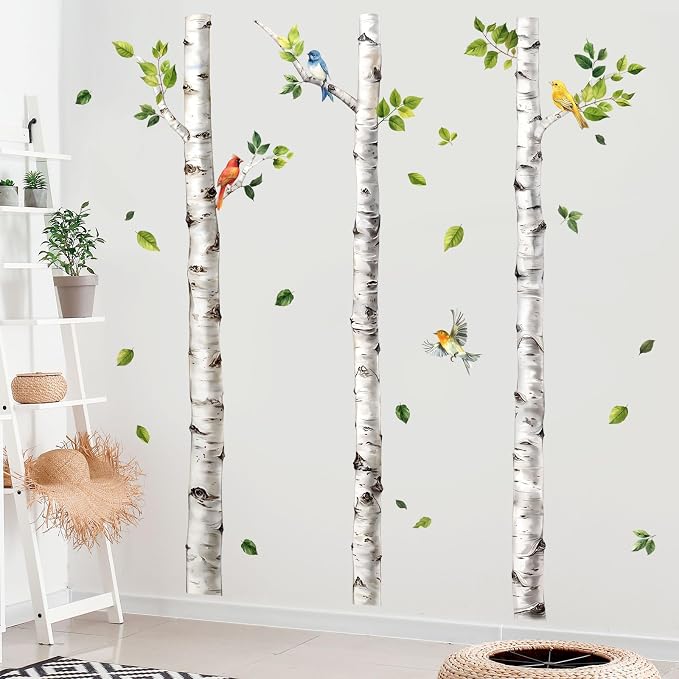 68.5" Large Birch Tree Wall Decal White Aspen Tree Birds Wall Stickers Peel and Stick Birches Wall Art Decor for Bedroom Living Room Office Baby Nursery(H 68.5" x W 65.4") | White Tree Animals Forest Bird Leaves Decorative Wall Stickers for Kids Baby B... - Image 4