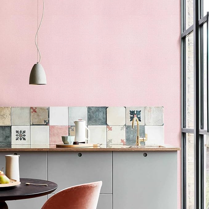 Pink Peel and Stick Wallpaper Grasscloth Paper 15.7in x 196.8in | Textured Wallpaper Peel and Stick Vintage Faux Linen Contact Paper Self Adhesive Removable Grasscloth for Bedroom Vinyl - Image 3