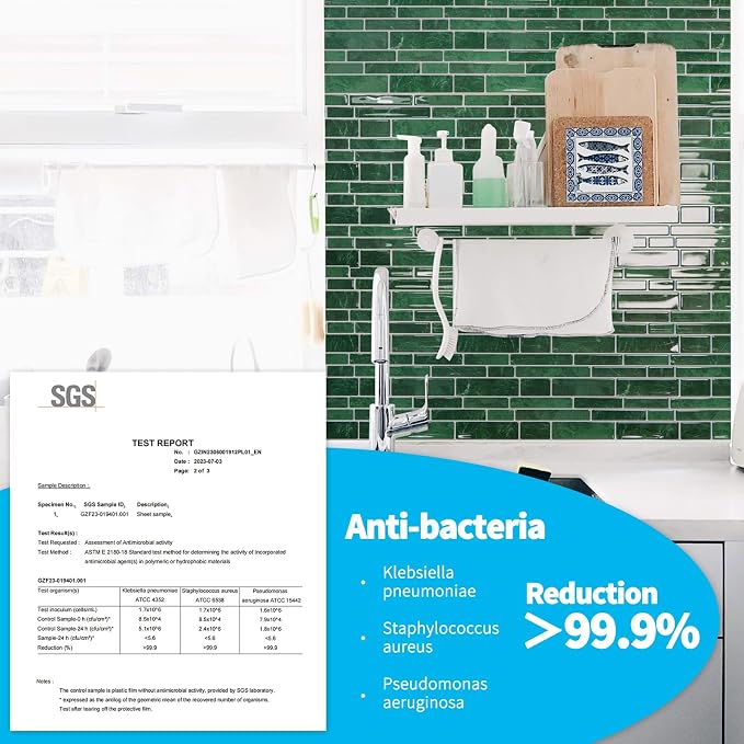 Art3d Marble Design Peel and Stick Backsplash, 10-Sheet, 12 x 12 in, Green | Lightweight, Self Adhesive, Moisture Resistant, Easy to DIY, Modern Style, for Kitchen, Bedroom, Ideal for New Home Buyers - Image 5