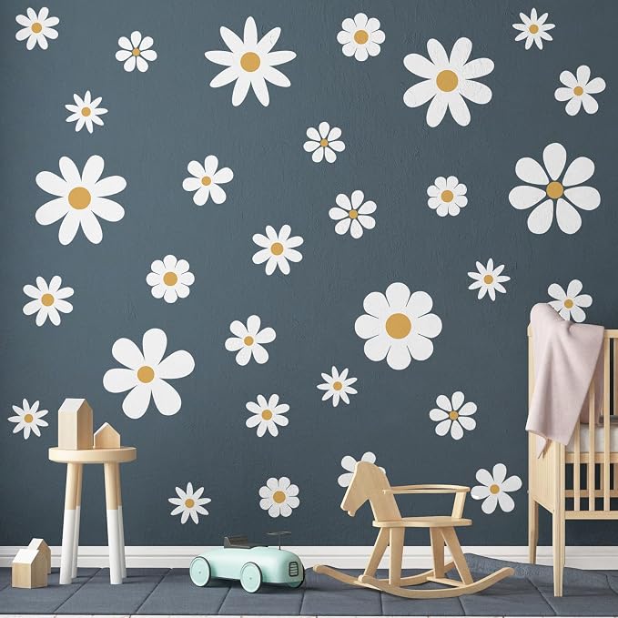 TaoBary 12 Sheet Daisy Wall Sticker Decal White Large Flower Wall Decals | Big Flower Wall Sticker, Floral Decal, Daisy Bedroom Room Decor, Removable Peel and Stick, Nursery Home Wall Decor - Image 8