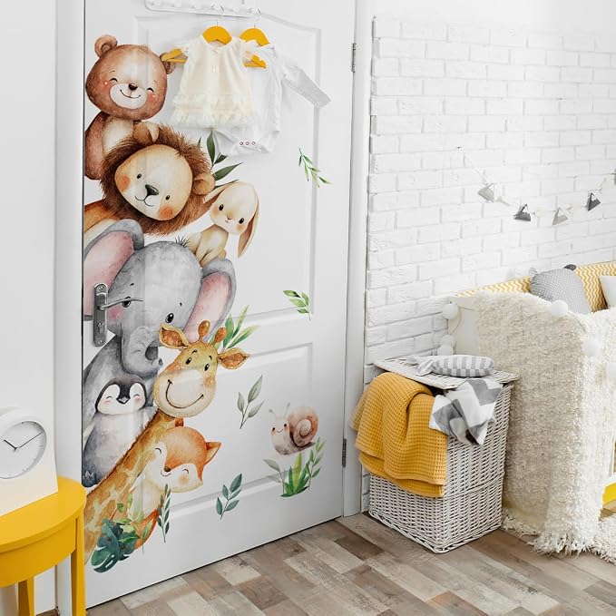 Woodland Animal Peeking Wall Decals, Removable Nursery Jungle Animals Elephant, Lion, Bear Wall Stickers for Kids, Boys and Girls Room, Bedroom & Toddler Room Door Decor (Animal Door Decals 86) - Image 5