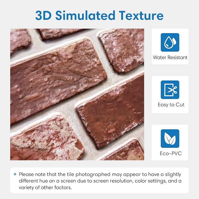 COMSTICKC 3D Faux Brick Wall Panels Peel and Stick, 10 Pcs 15.7" x 11.8" | Red, Not Real Brick, Lightweight Thin PVC Wallpaper, Fake Brick Wall Sticker for Quick DIY Wall Upgrades, Cover 12.9 sq ft - Image 3