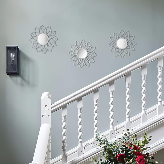 Silver Mirrors for Wall, Metal Flower Circle Mirrors for Home Decoration - Image 9