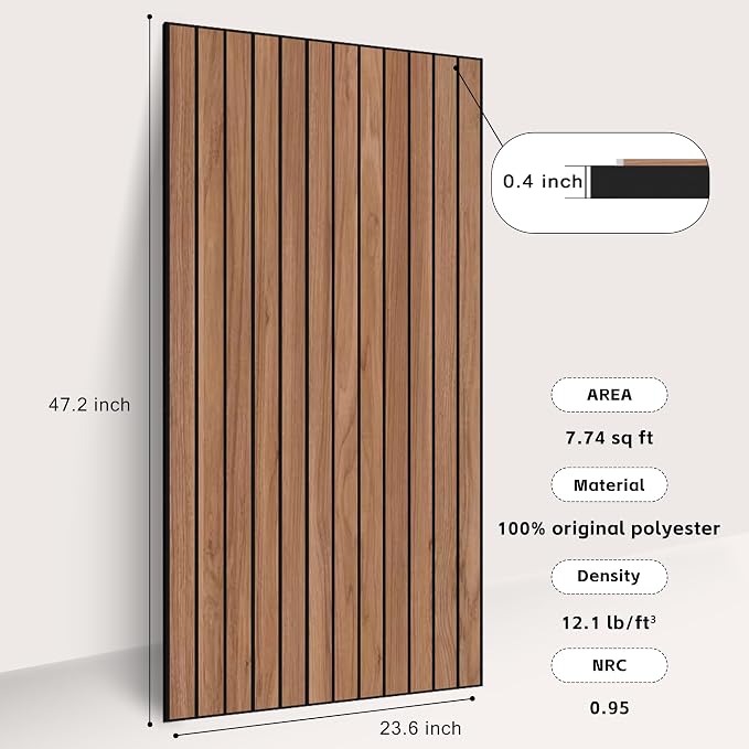 WoveN SounD Acoustic Wall Panels, Teak, 10 Pack, 47.2x23.6 in | Self-Adhesive, Peel and Stick, NRC 0.95, Premium Sound, Echo Proof, Slat Decor, Studio, Home, Office, Media Room - Image 3