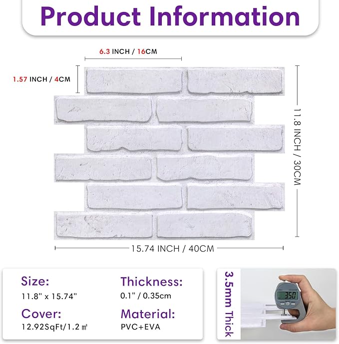 3D Faux Brick Wall Panels Peel and Stick, Designed for Quick DIY | White, 10 Pcs 15.7" x 11.8", Brick-Look, Ultra-Light PVC Fake Brick Wall Covering Tiles for Wall Renovation, Cover 12.9 sq ft - Image 5