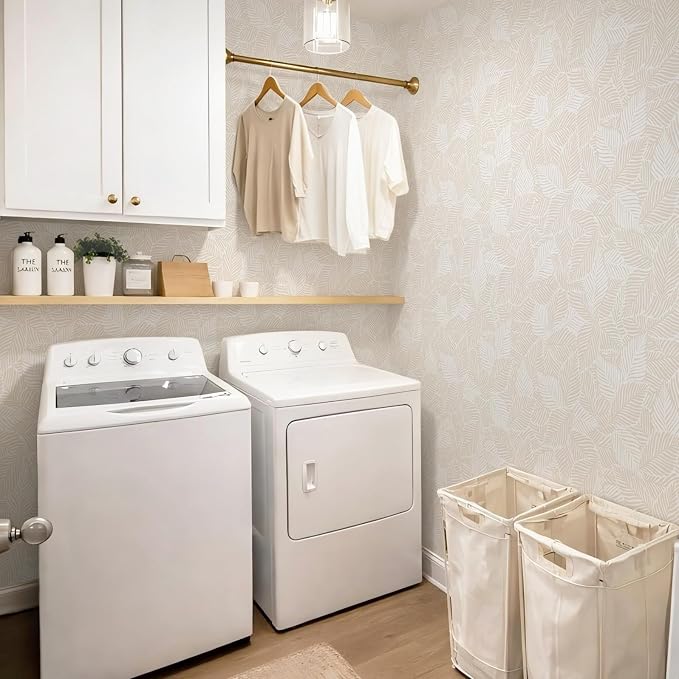 Ismoon Boho Peel and Stick Wallpaper for Bedroom Beige Leaf 17.3 X 393in | Self Adhesive Removable Textured Renter Friendly Contact Paper Botanical Wall Paper Vinyl Roll for Bathroom Kitchen Decor - Image 7