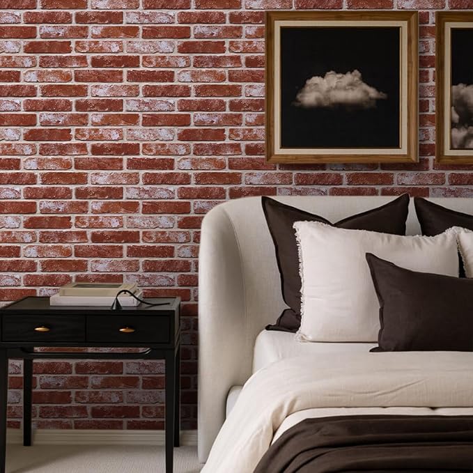 Commomy Faux Brick 3D Wall Panels - Not Real Brick 12 pcs of 22.8" x 11.8" | Thin UrltraLight PVC Wall Stickers Retro Red Brick Peel and Stick Tile for Kitchen,Bedroom, Living Room（Covers 22.48 sq.ft） - Image 7