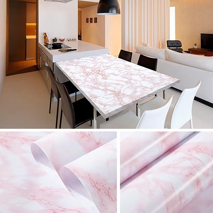 Marble Contact Paper Pink Extra Wide Peel and Stick for Kitchen Countertop | 23.6in ×118in Marble Wallpaper Self-Adhesive Vinyl Waterproof Great As Cabinets Drawer Shelf Crafts Wall Paper Decorations - Image 3