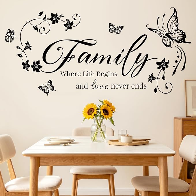 SHUCHING Family Wall Decal for Living Room, Quotes Wall Sticker | Black Flower Vine Wall Decor Art for Sofa TV Background Bedroom Kitchen - Image 3