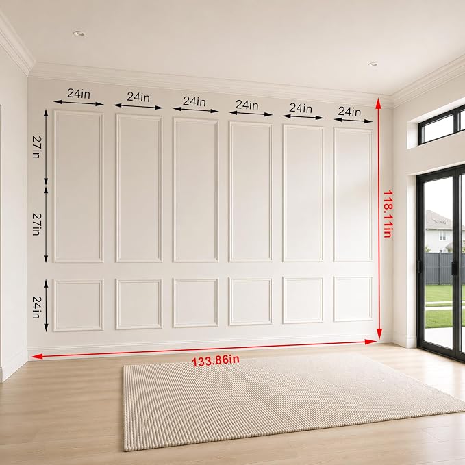 6 Sets Framed Premade Peel and Stick Wall Molding Kit – Pre-Cut Wainscoting Panels Set, Self-Adhesive Installation for Living Room, Bedroom Accent Wall Decor（54 * 24IN-24 * 24IN） - Image 7